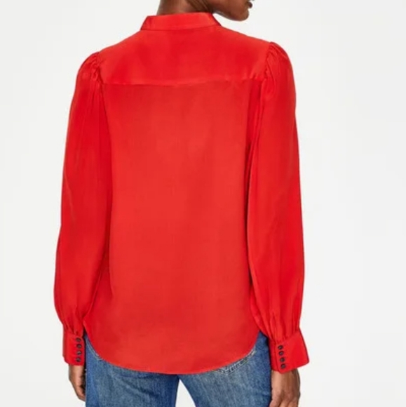 Boden Blouson Sleeve Silk Shirt- Post Box Red - Picture 4 of 13